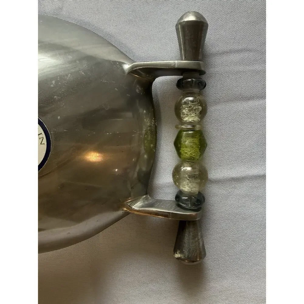Metal Serving Trinket Bowl W/ Boho Bead Handles 12.5